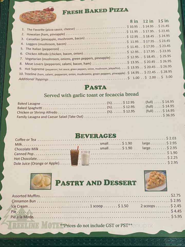 Treeline Dining Room - Hudson Bay, SK menu_pic