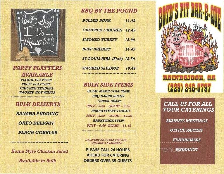 Boyd's Bar-Be-Que - Bainbridge, GA menu_pic