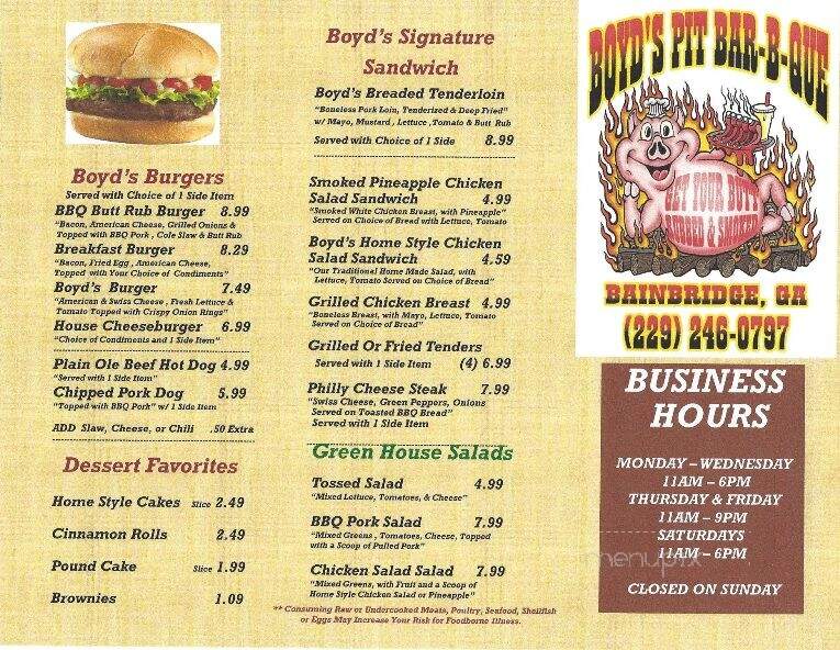 Boyd's Bar-Be-Que - Bainbridge, GA menu_pic
