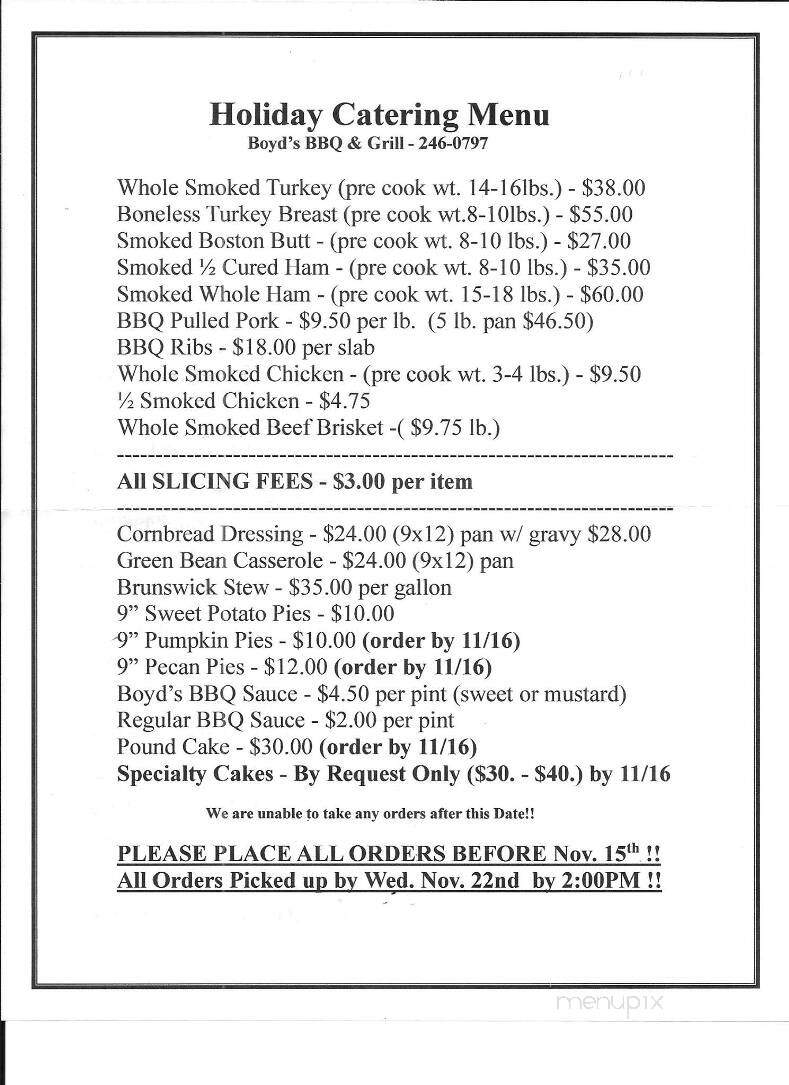 Boyd's Bar-Be-Que - Bainbridge, GA menu_pic