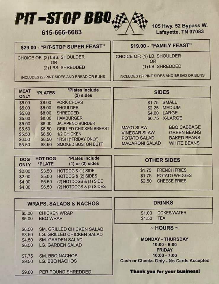 Pit-Stop - Lafayette, TN menu_pic