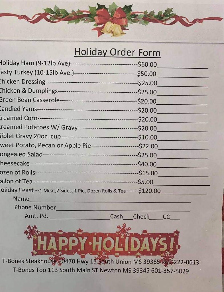 T-Bones Steakhouse - Union, MS menu_pic