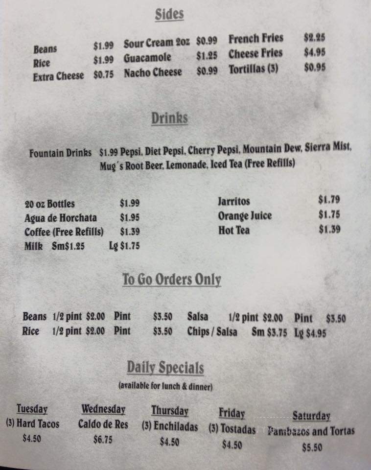 Restaurante El Mariachi - Moline, IL menu_pic