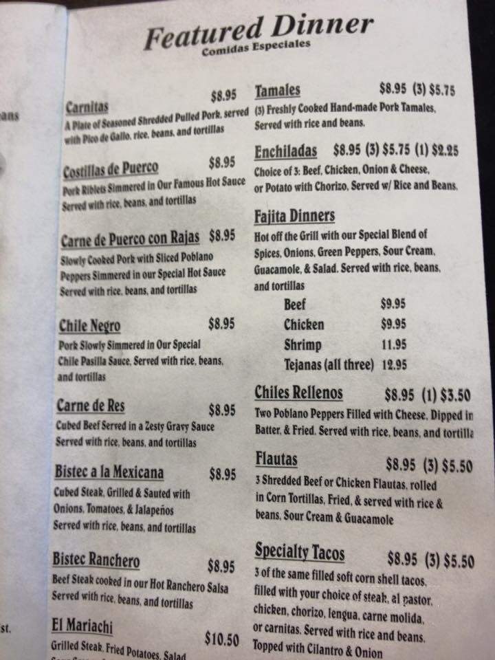 Restaurante El Mariachi - Moline, IL menu_pic