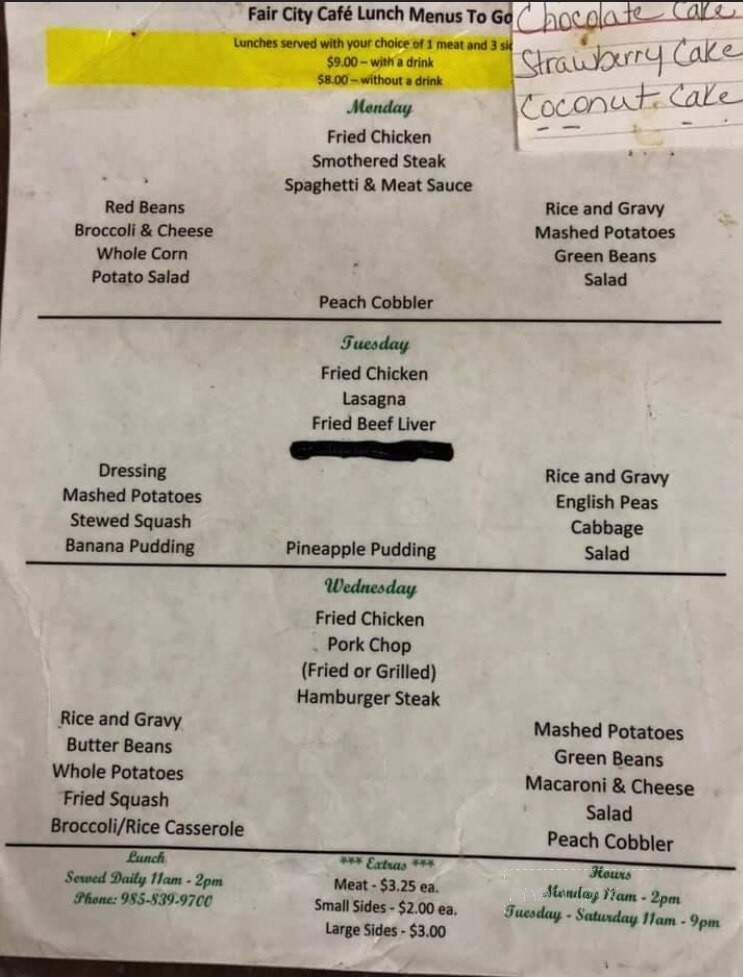 Main Street Restaurant - Franklinton, LA menu_pic