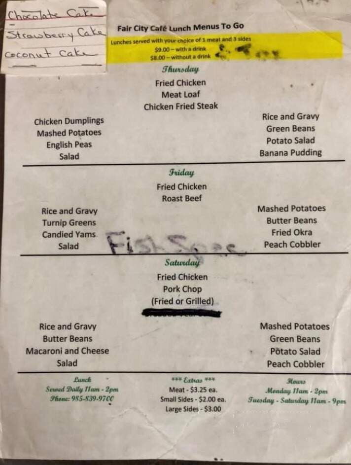Main Street Restaurant - Franklinton, LA menu_pic