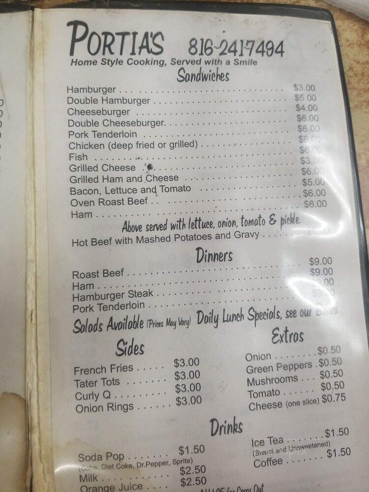 Portia's Cafe - Kansas City, MO menu_pic