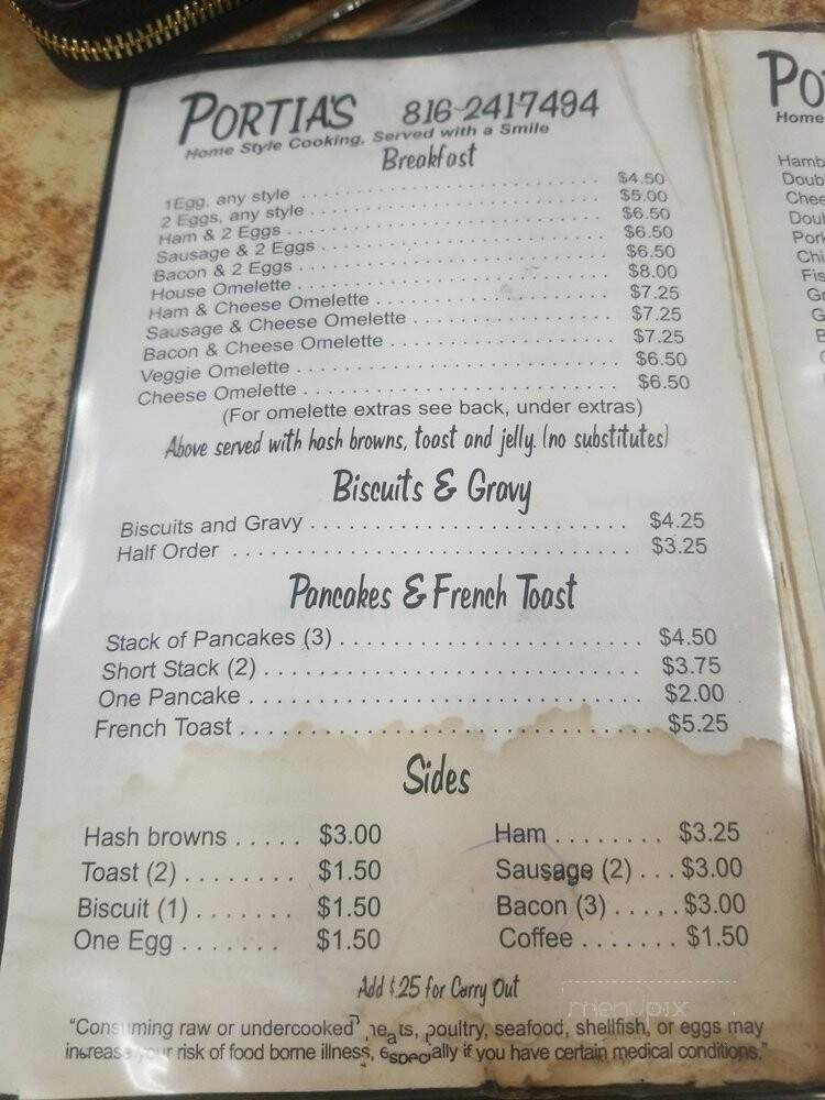 Portia's Cafe - Kansas City, MO menu_pic
