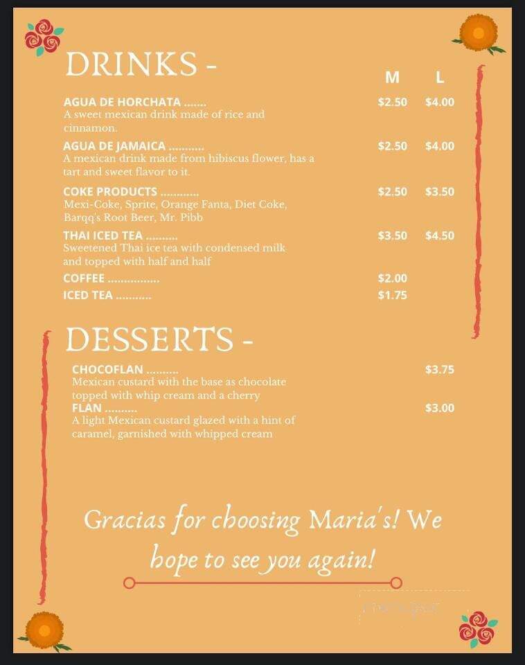 Maria's Authentic Mexican Restaurant - North Bend, OR menu_pic