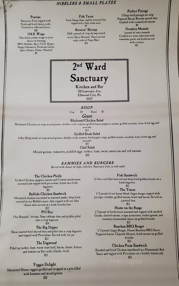 2nd Ward sanctuary - Ellwood City, PA menu_pic