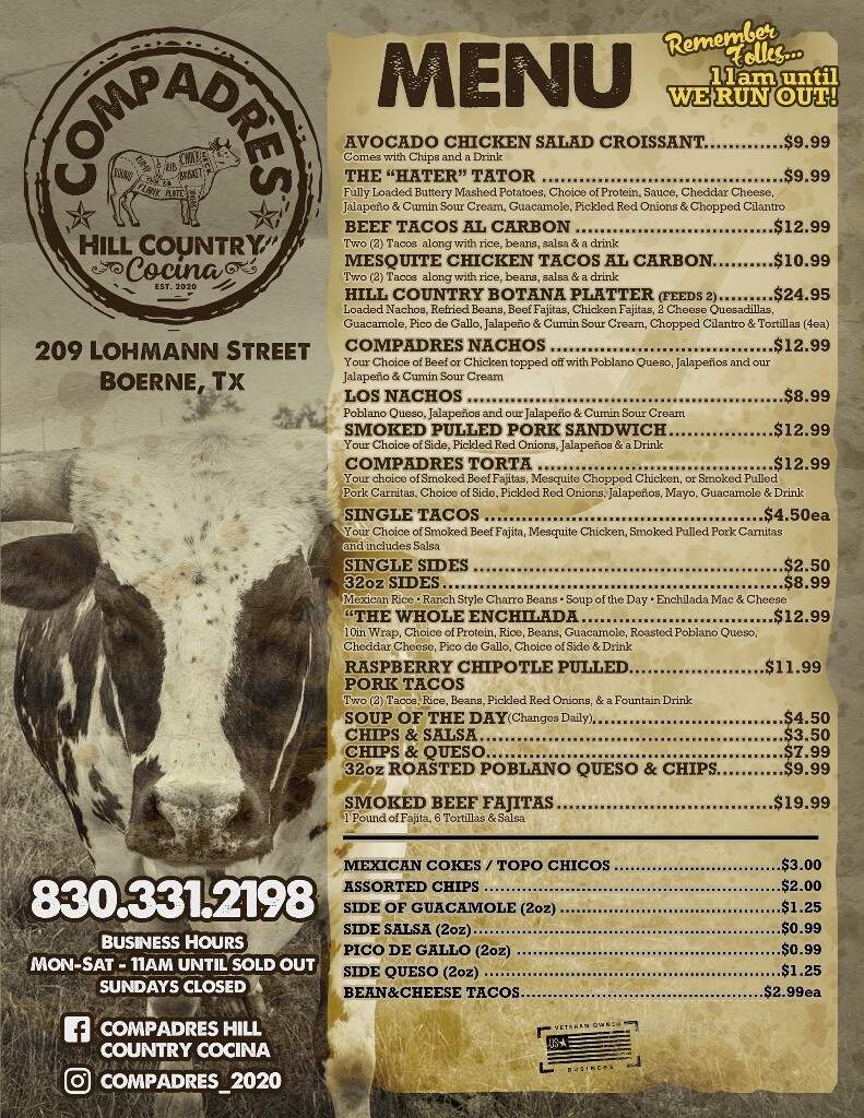 Compadres Hill Country Cocina - Boerne, TX menu_pic