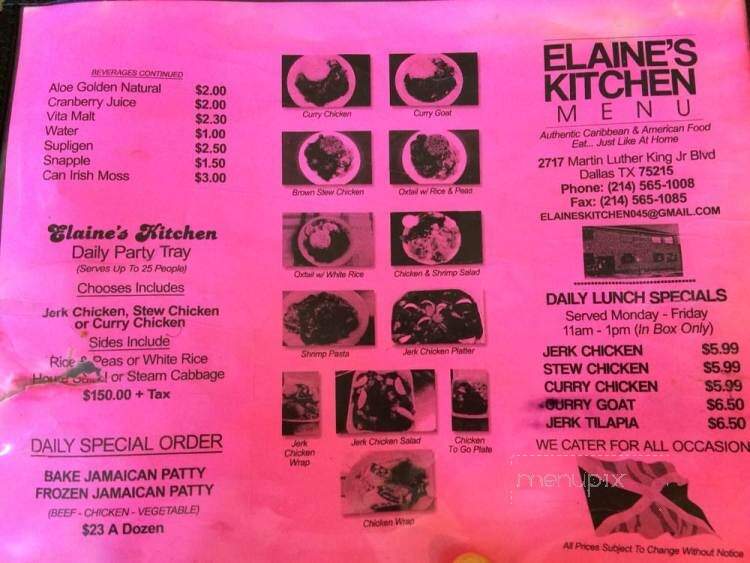 Elaine's Kitchen - Dallas, TX menu_pic