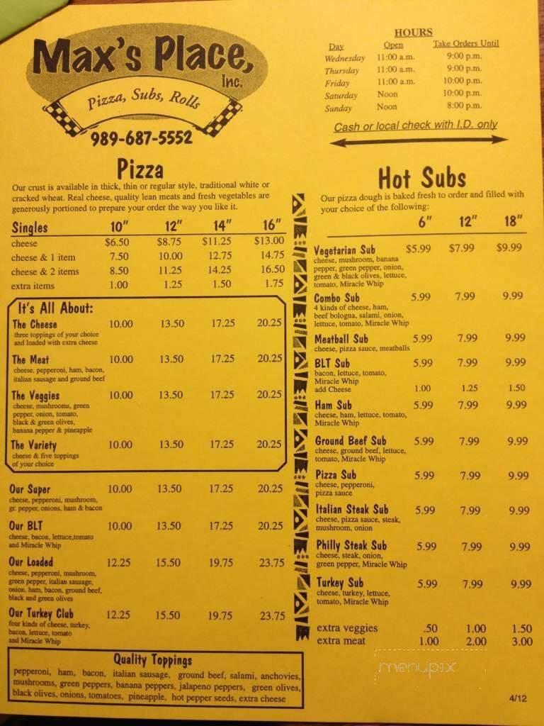 Max's Place - Sanford, MI menu_pic