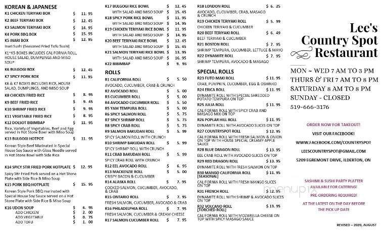 Country Spot Restaurant & Variety - Ilderton, ON menu_pic