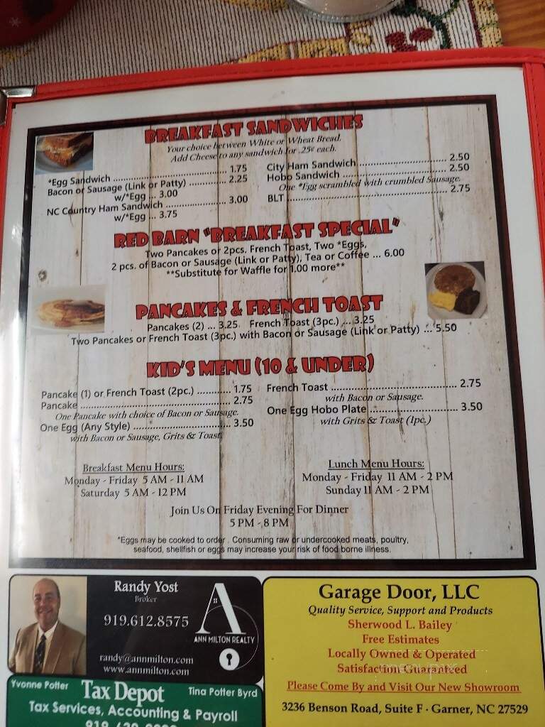 Red Barn Grill - Angier, NC menu_pic
