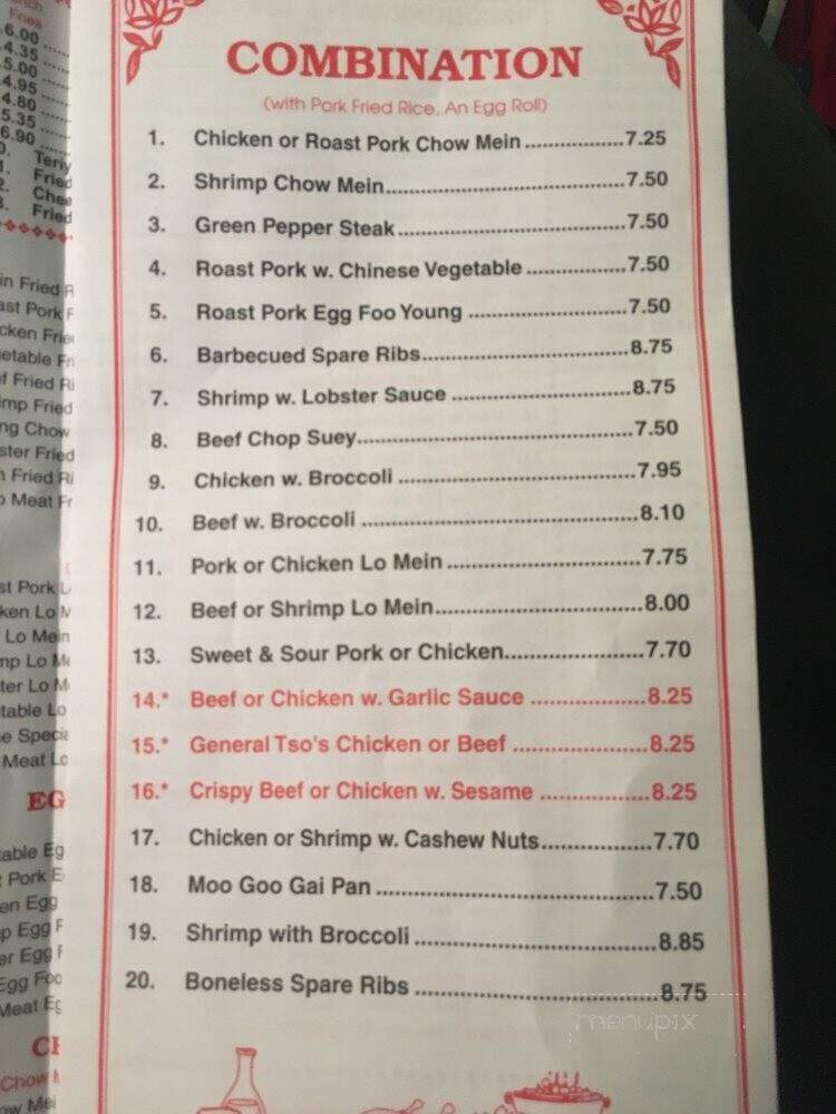 Menu of Number One Chinese Take Out in Easton, PA 18042