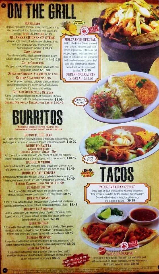 Micosna Mexican Restaurant - Centerville, TN menu_pic