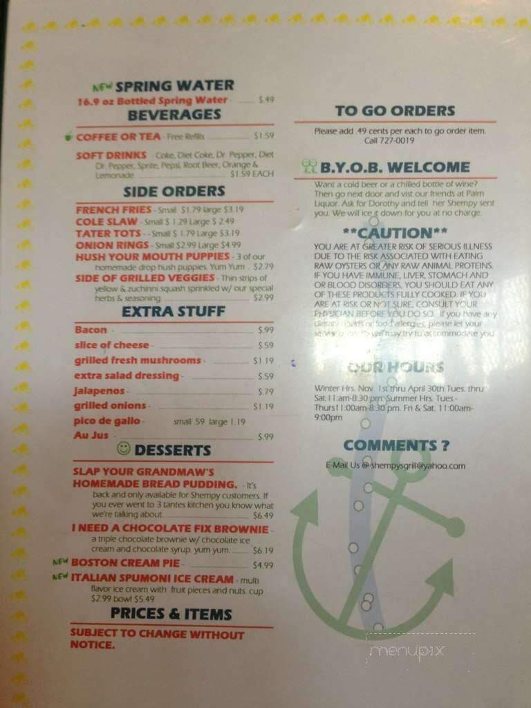 Shempy's Grill - Rockport, TX menu_pic