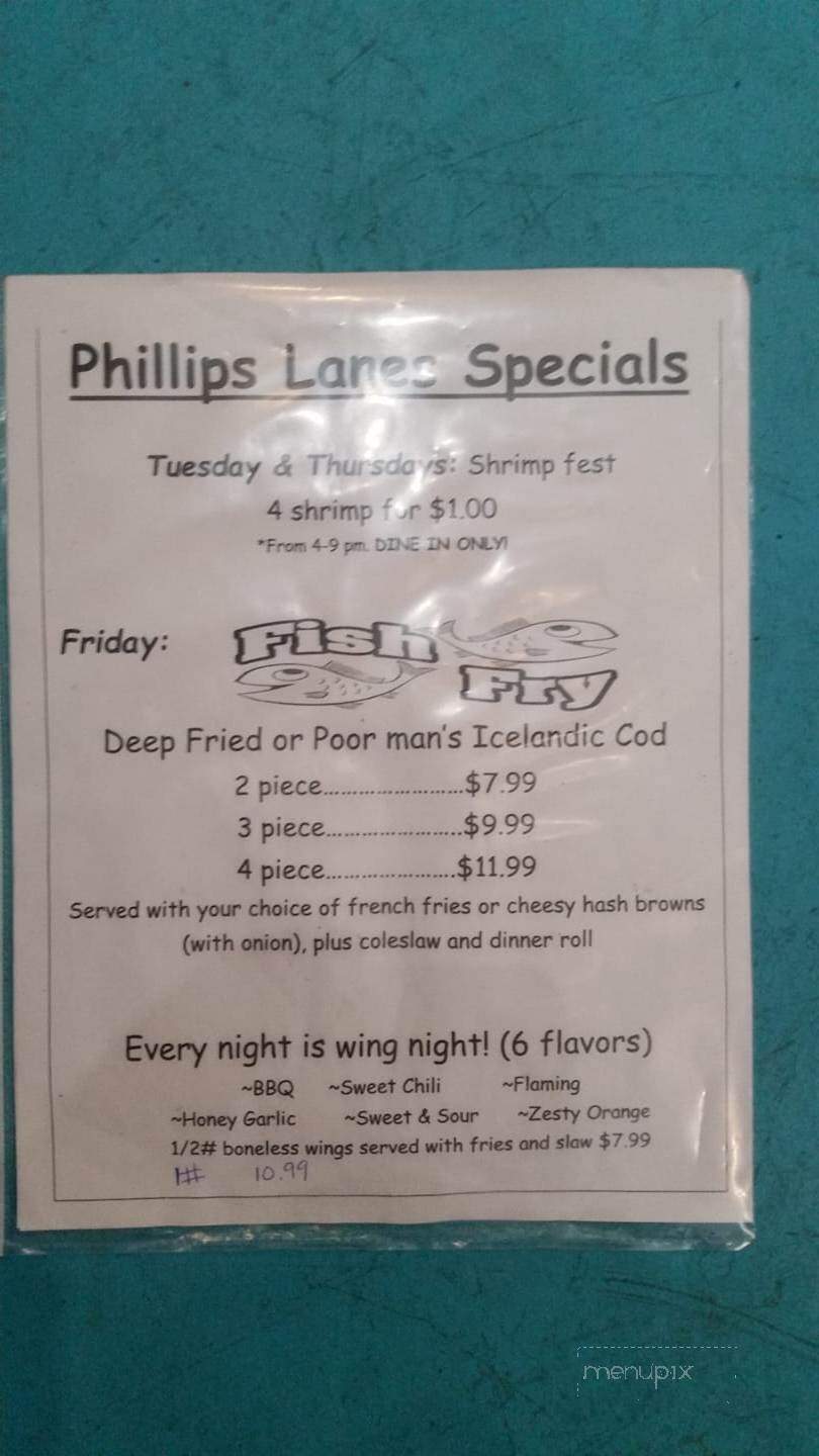 Phillips Lanes - Phillips, WI menu_pic
