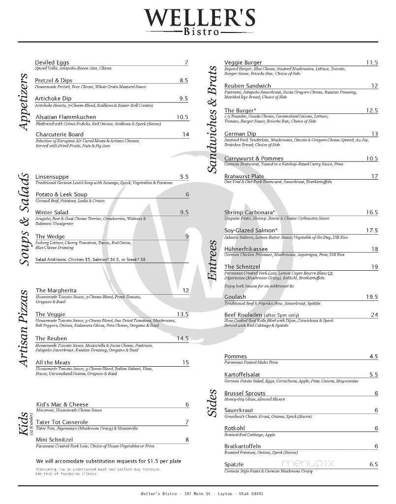Weller's Bistro - Layton, UT menu_pic