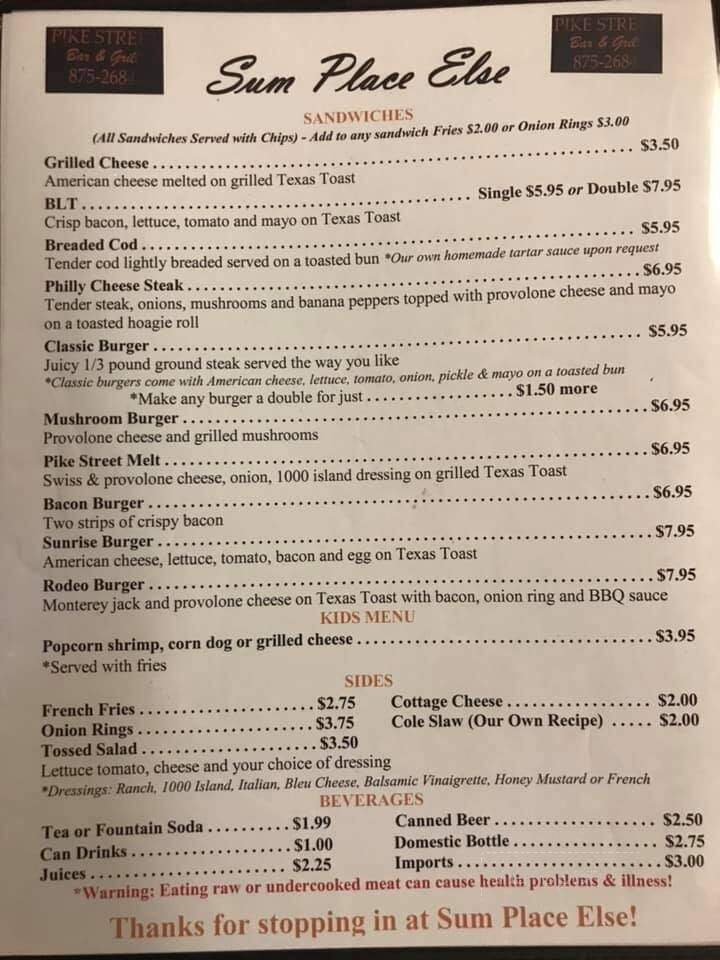 Pike Street Bar & Grill - Fayetteville, OH menu_pic