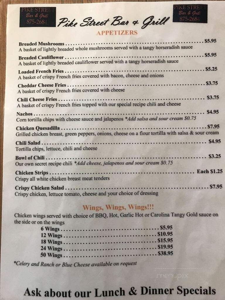 Pike Street Bar & Grill - Fayetteville, OH menu_pic