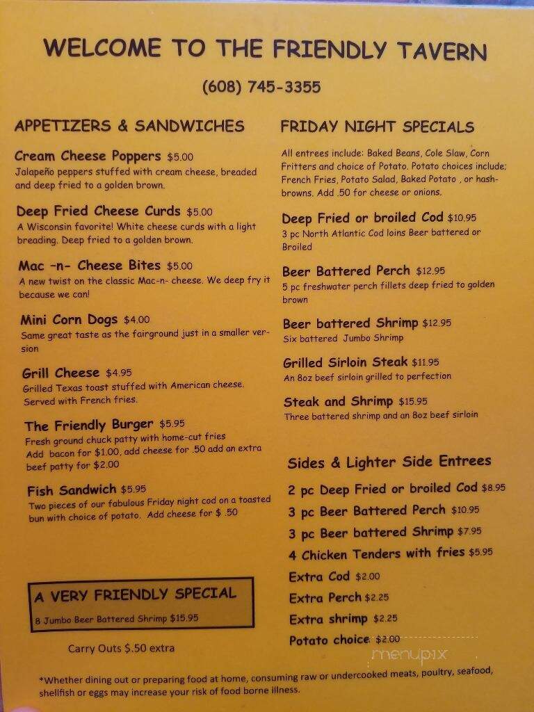 Friendly Tavern - Portage, WI menu_pic