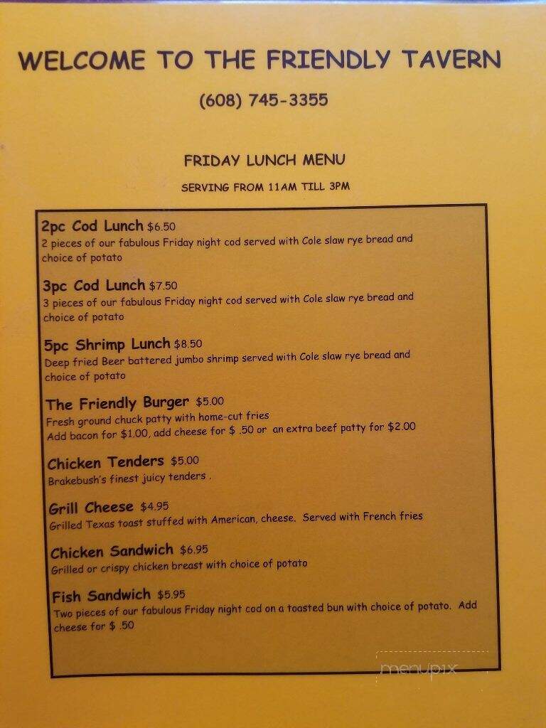 Friendly Tavern - Portage, WI menu_pic