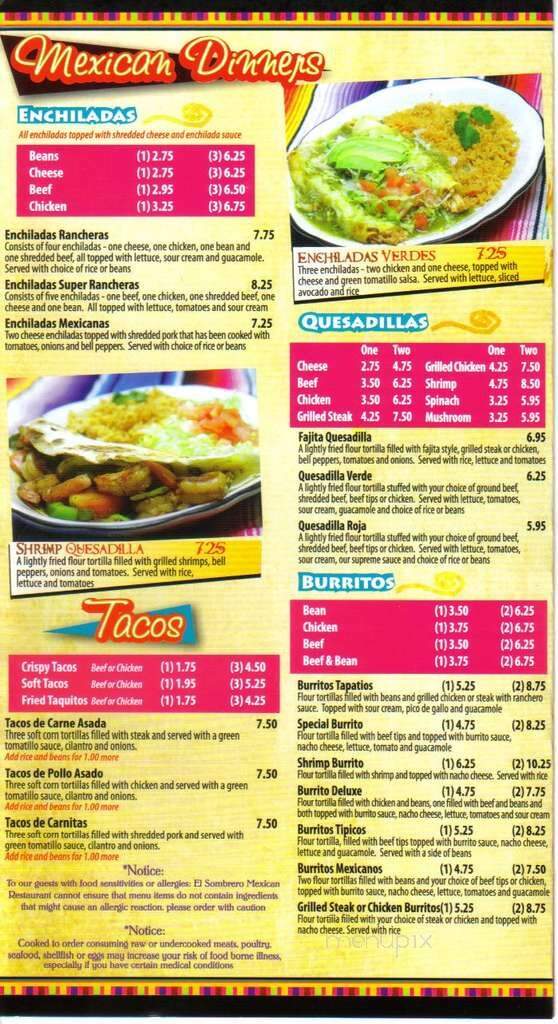 El Sombrero Mexican - Cornelia, GA menu_pic