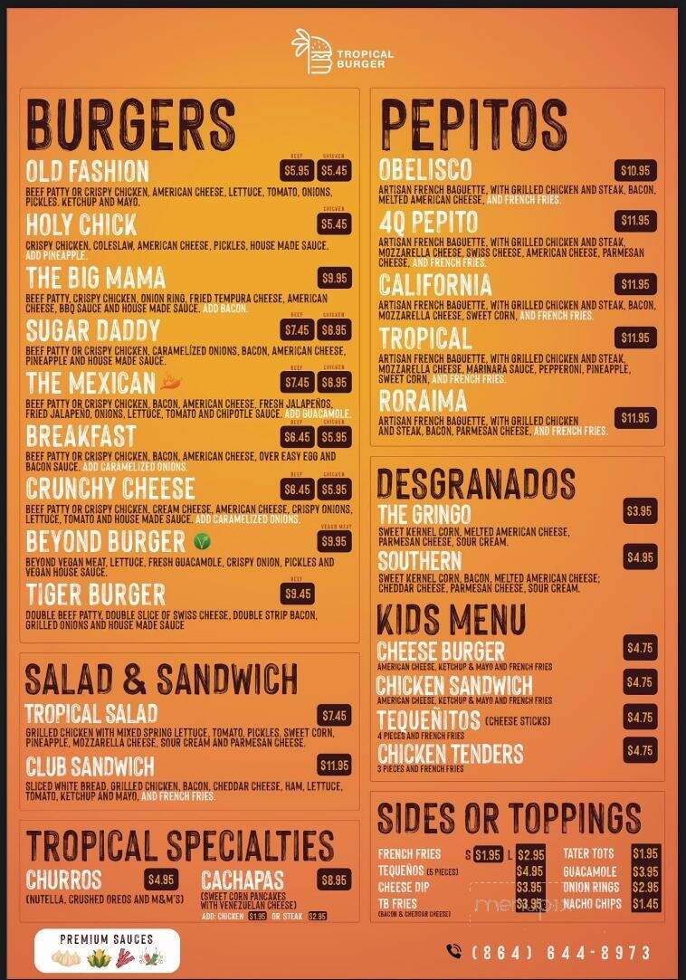 Tropical Burger - Easley, SC menu_pic