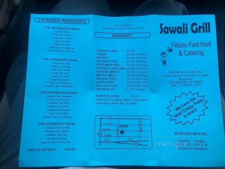 Sawali Grill - Anaheim, CA menu_pic