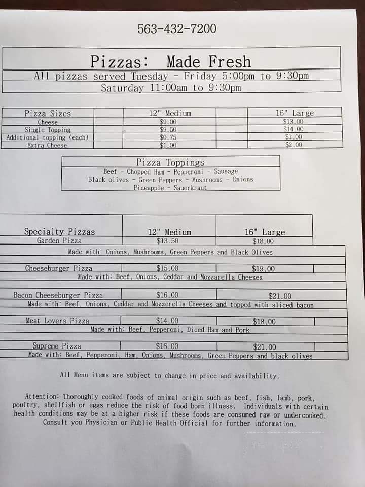 Bubba's Sports Bar & Grill - Mechanicsville, IA menu_pic
