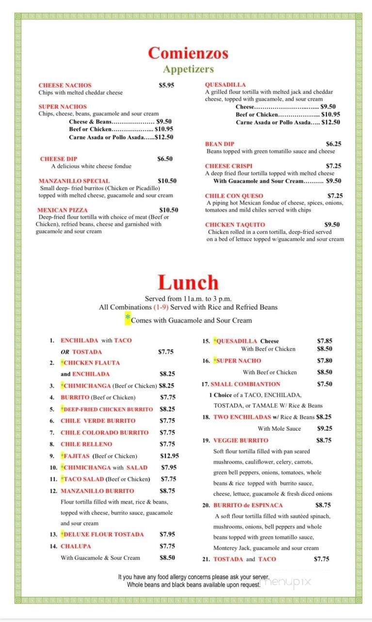 Manzanillo - Sherwood, OR menu_pic