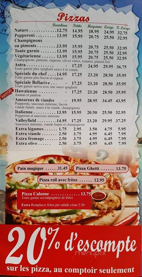 Bellarive Pizzeria Restaurant - Salaberry-De-Valleyfield, QC menu_pic