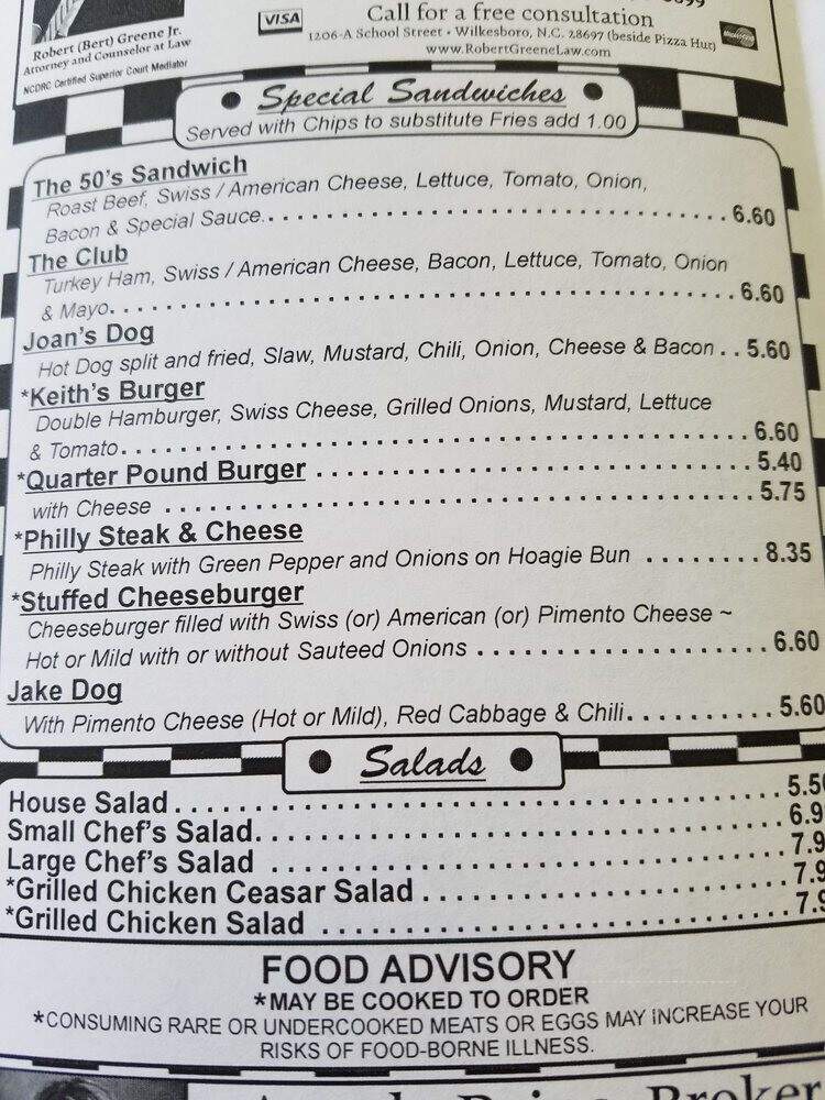 50's Snack Bar - Wilkesboro, NC menu_pic