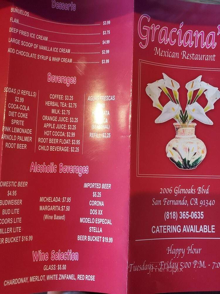 Graciana Mexican Deli - San Fernando, CA menu_pic