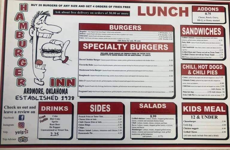 Hamburger Inn - Ardmore, OK menu_pic