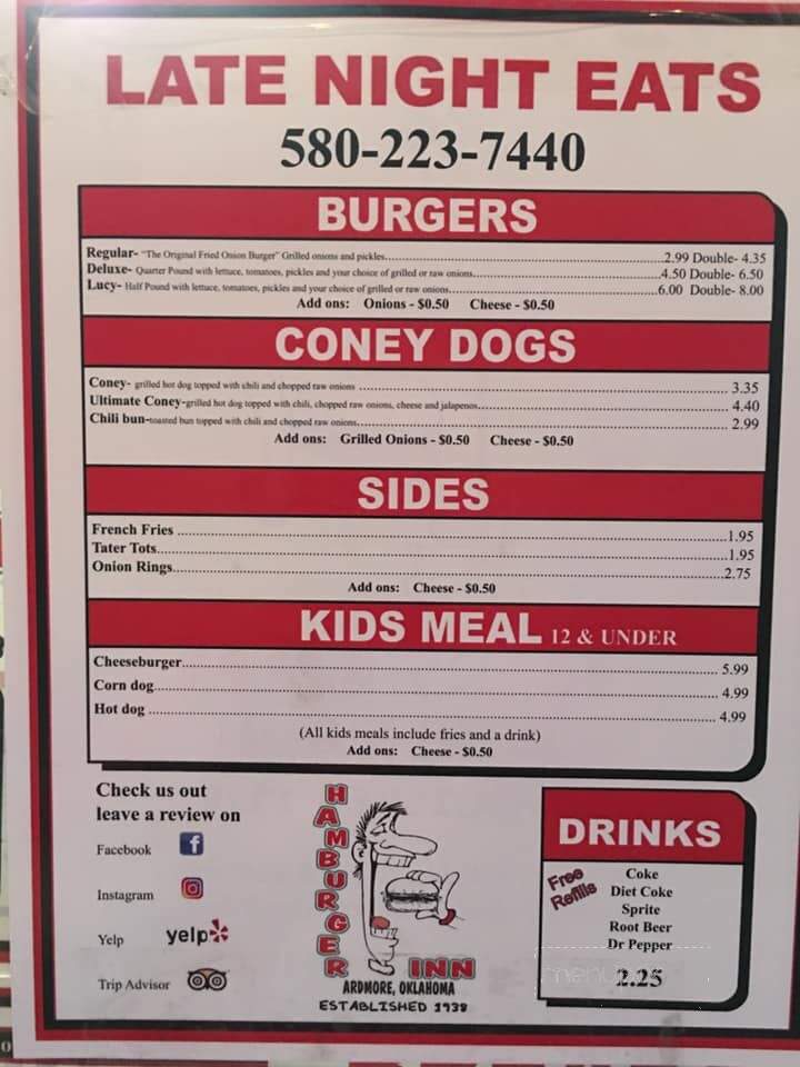 Hamburger Inn - Ardmore, OK menu_pic