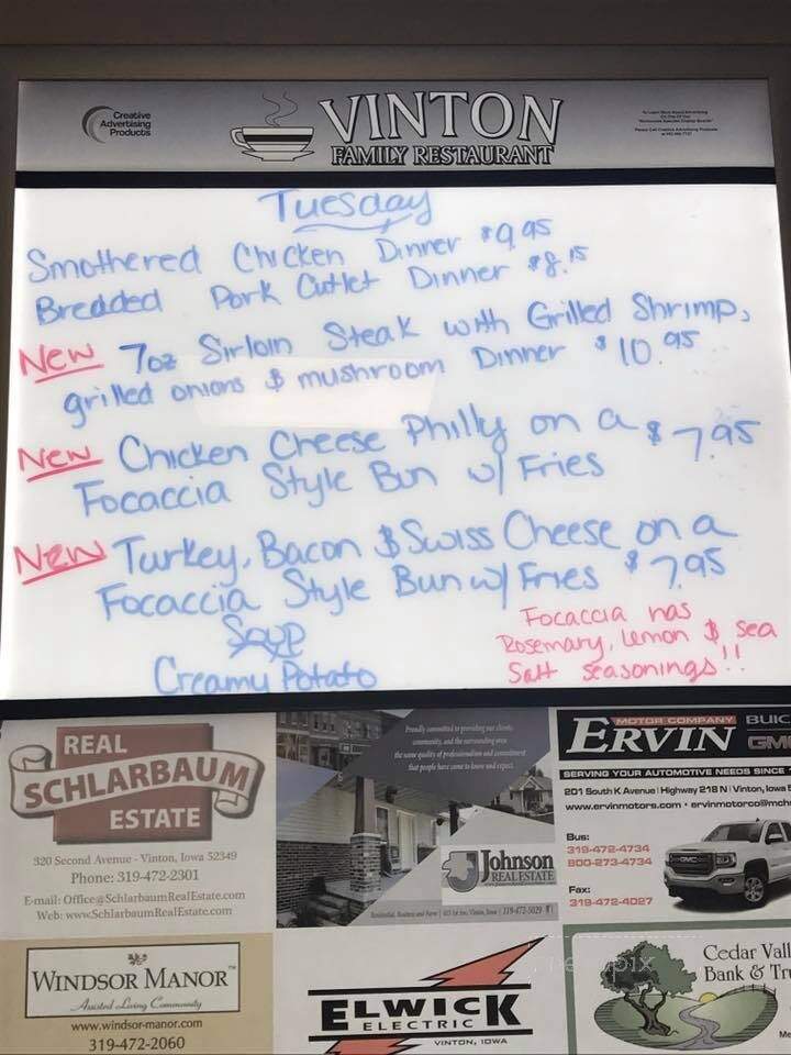 Vinton Family Restaurant - Vinton, IA menu_pic