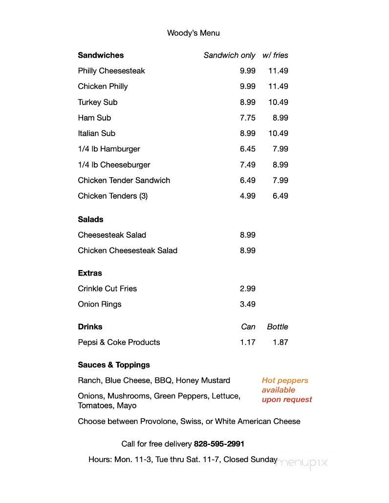 Woody's Cheesesteaks - Hendersonville, NC menu_pic