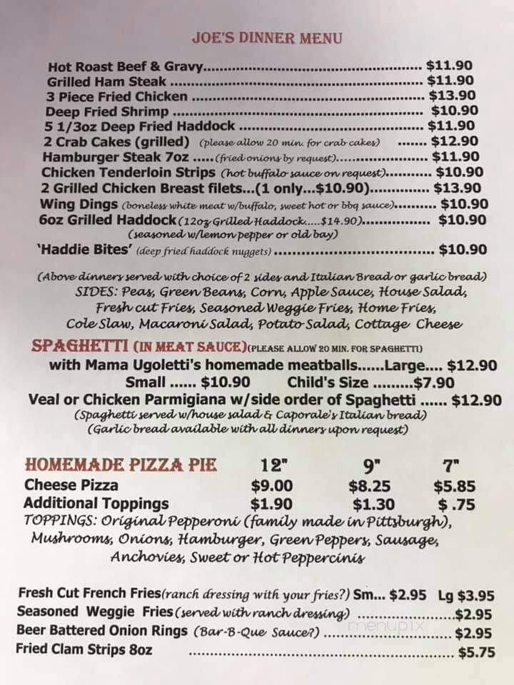 Joe's Viaduct Restaurant - Cumberland, MD menu_pic