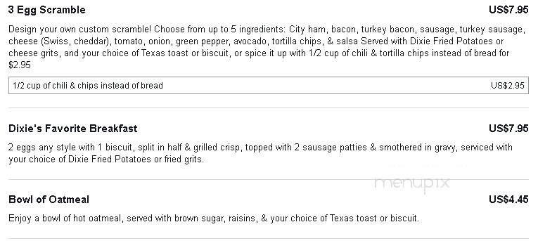 Dixie's - Keene, ND menu_pic