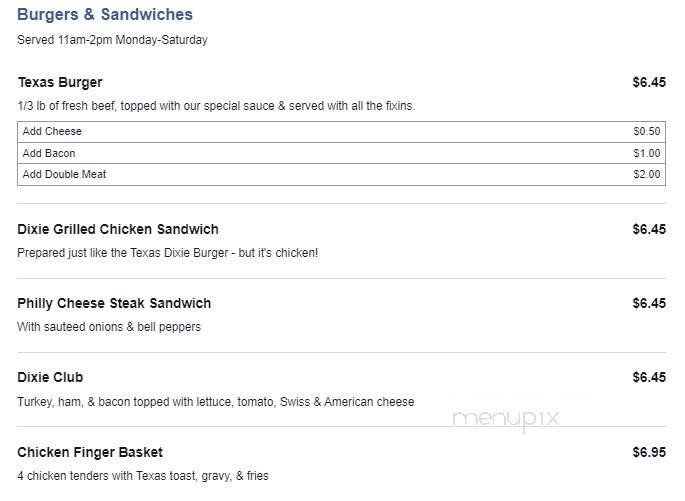 Dixie's - Keene, ND menu_pic