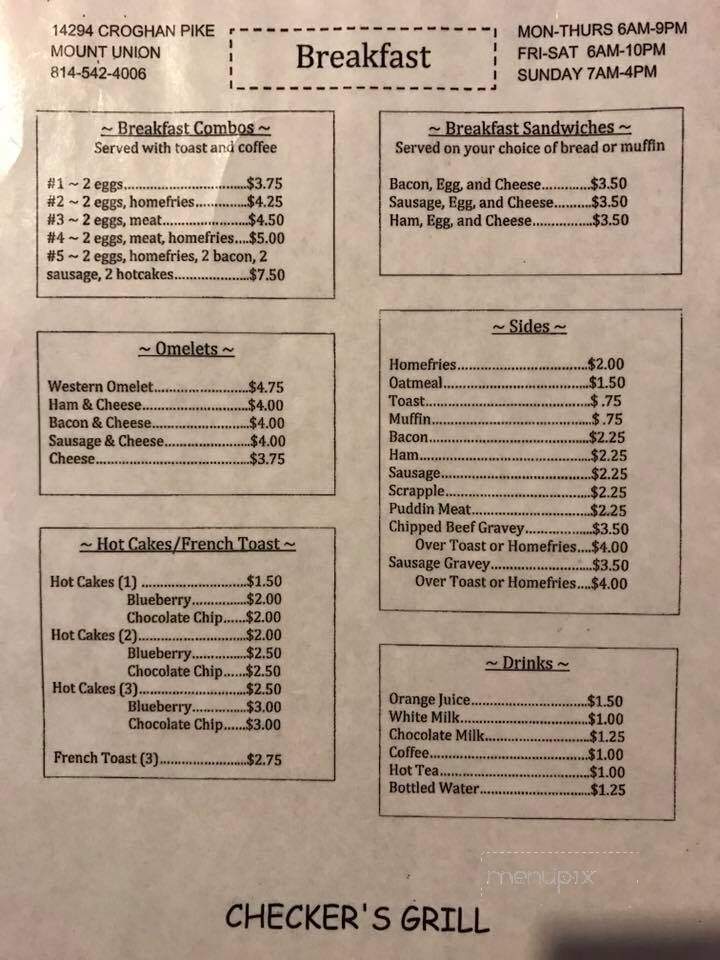 Checkers Grill - Mount Union, PA menu_pic