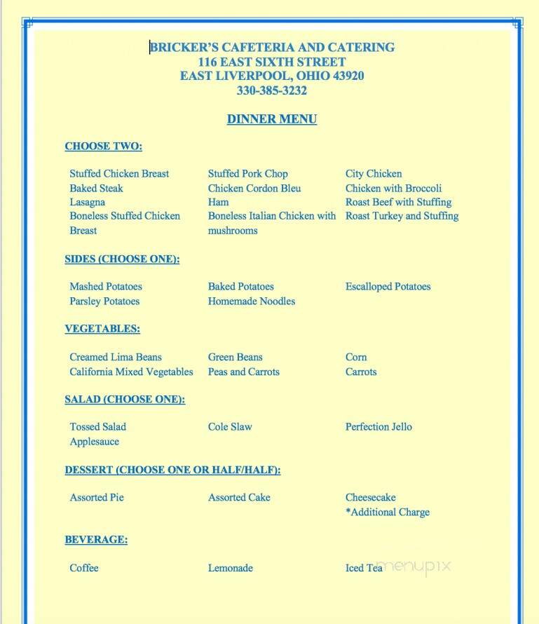 Bricker's - East Liverpool, OH menu_pic