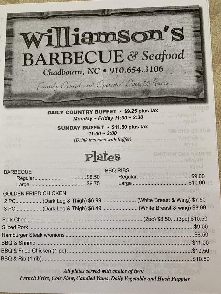 Williamson's Barbecue Restaurant - Chadbourn, NC