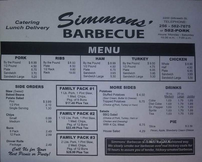 Simmons Bar-Be-Cue - Guntersville, AL menu_pic
