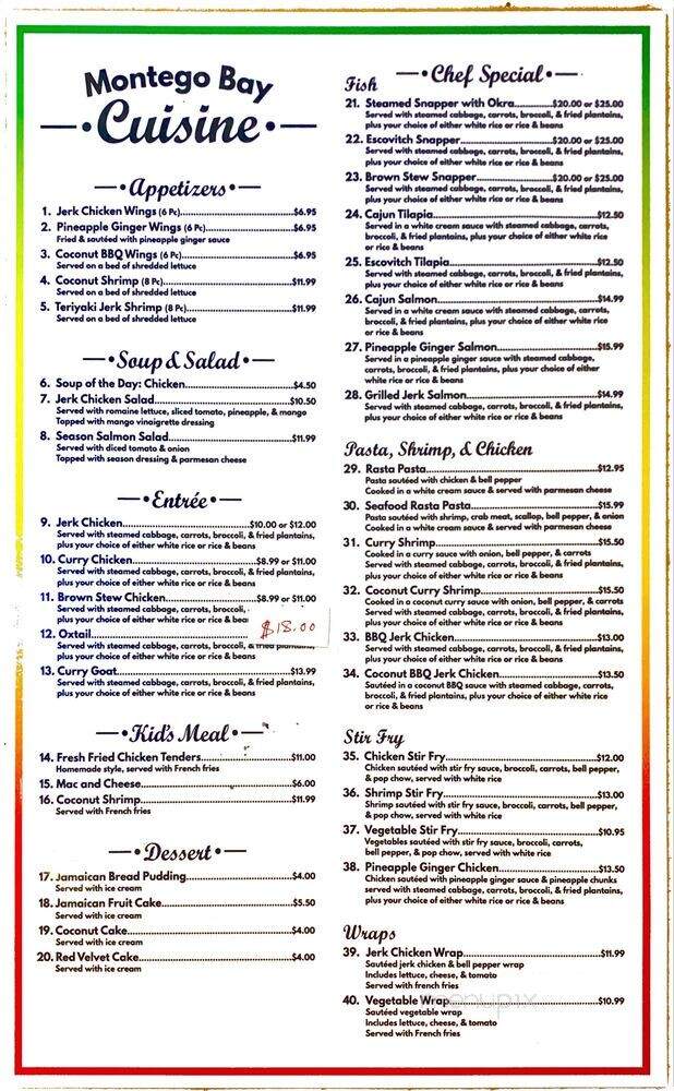 Montego Bay Cuisine - East York, PA menu_pic