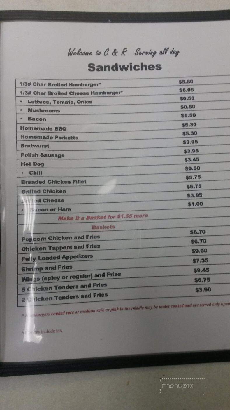 C & R Bar - Niagara, WI menu_pic