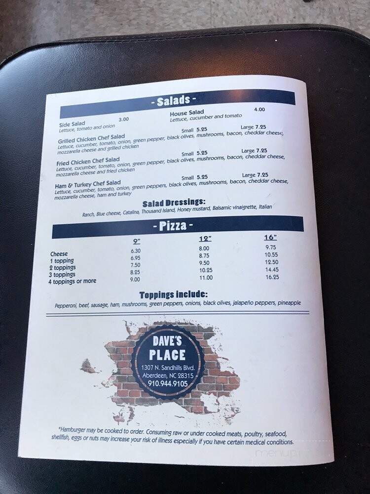 Dave's Place - Aberdeen, NC menu_pic
